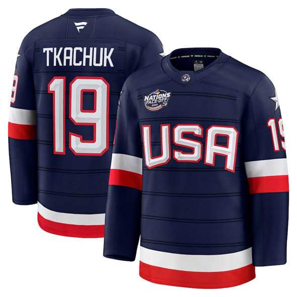 Mens USA #19 Matthew Tkachuk Navy 2025 4 Nations Stitched Jersey Dzhi